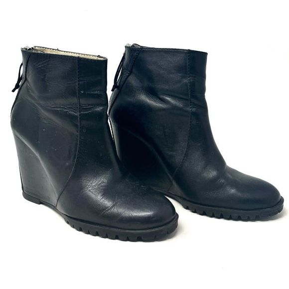 MINIMARKET Black Leather Zipper Wedge Boots Size 38/7-7.5 US. - Picture 2 of 8